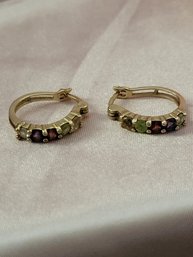 Sterling Silver Hoop Earrings With Precious Stones