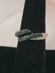 Sterling Silver Ring With Simulated Diamonds - Size 7s