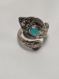 Sterling Silver And Turquoise Towl Wrap Ring - Size 5.5