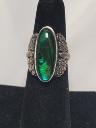 NAJ Traditional Navajo Malachite Twisted Sterling Silver Ring - Size 13