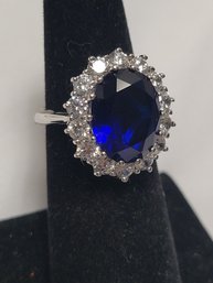 Sterling Silver With Faux Sapphire Ring - Size 10.5