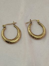 14k Yellow Etch Gold Hoop Earrings