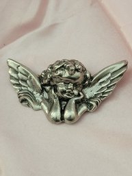 Antique Pewter Angel Cherub Brooch