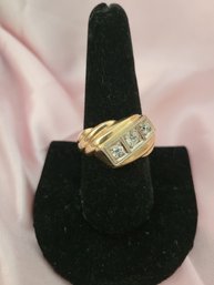 14k Yellow Gold Wedding Band With Diamonds - Size 9.5