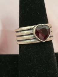 Sterling Silver With Red Garnet Ring - Size 7.5