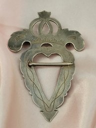 Antique Georgian Solid Silver Crowned Heart Large Brooch - Carl S Lyberg Sweden