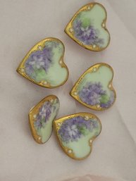 Victorian Porcelain Hand Painted Heart Buttons