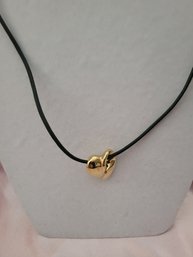 14k Gold Heart Pendant Necklace On Satin Rope