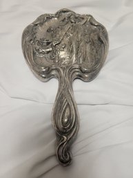 Victorian Art Nouveau Silver Plated Hand Mirror