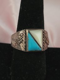 Vintage Sterling Silver Turquoise & Opal Ring