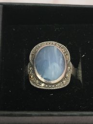 Sterling Silver And Larimar Ornate Ring
