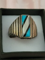 Vintage Taxco Mexican Turquoise Inlay Ring