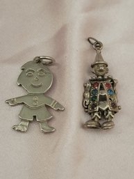 Sterling Silver Jointed Clown And Sterling Boy Pendant