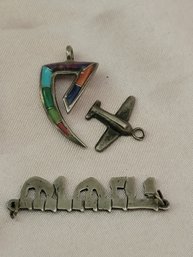 Sterling Silver Pendants - Plane, Enameled, And Tribal