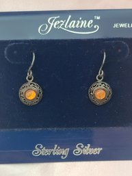 Sterling Silver With Baltic Amber Eye Center Earrings