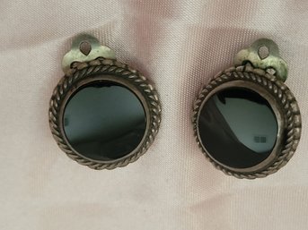 Vintage Onyx Clip On Earrings