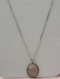 Sterling Silver With Cabochon Rose Quartz Pendant