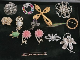 Lot Of Vintage Costume Brooches - Enameled, Marcasite, And More