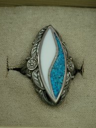 Southwest Sterling Silver Turquoise And Mother Of Pearl Ring