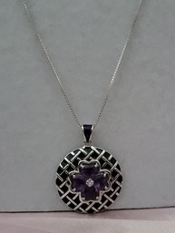 Sterling Silver With Amethyst Stone Inlay Pendant On Sterling Necklace