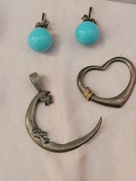 Pendant And Earring Lot - Sterling, Turquoise
