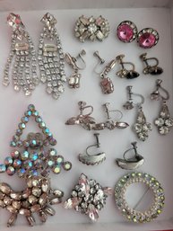 Vintage Gorgeous Rhinestone Earrings And Pins