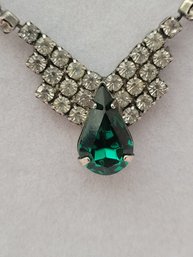 Antique Rhinestone With Emerald Colored Stone Necklace