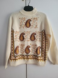 Paisley Design Vintage Sweater With Side Neck Zip