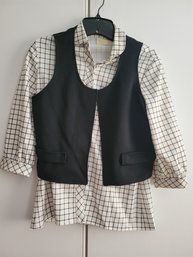 Vintage French Black Waistcoat Vest With Attached Blouse