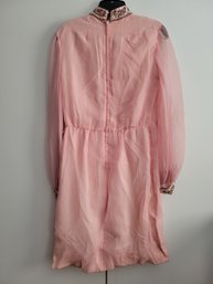 Vintage Beaded Pink Long Sleeve Lined Dress