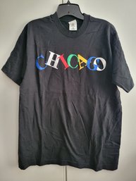 Chicago Embroidered Single Stitch Black T-shirt - Size L