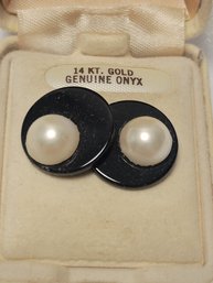 14k Gold Post And Genuine Onyx Earrings