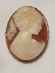 Antique Hand Carved Cameo Flat Gold Tone Back Brooch