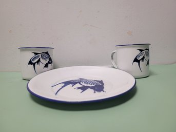 Butterfly Brand Metal Koi Fish Plate And Cups