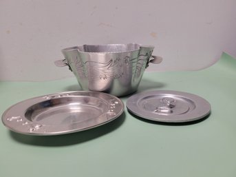 Forged Aluminum Bowl And Pewter Plates