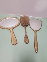 Gold Gilt Vanity Mirrors And Brush