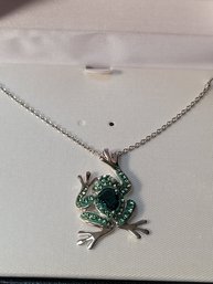 Sterling Silver Rhinestone Frog Necklace