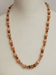 Peach Glass And Crystal Beaded Necklace