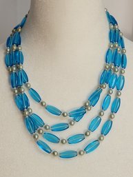 Japan Blue Lucite Beaded Necklace