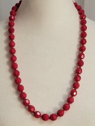 Czech Red Enameled Glass Art Deco Necklace