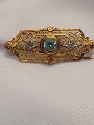 Antique French Art Nouveau Aquamarine And 10k Gold Brooch