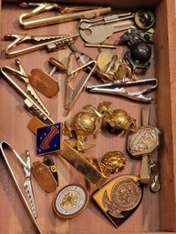 Vintage Tie Clips And Cuff Links - One Marked Gold