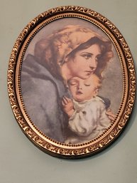 Victorian Religious Small Painting In Oval Frame