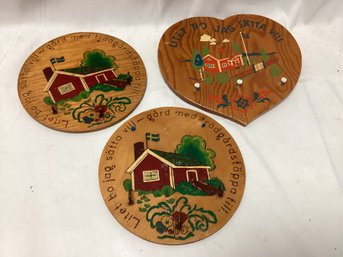 Three Hand Painted Wooden Swedish Key Holders