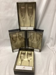 4 Sets Of Heart Painted Glass Champagne Flutes