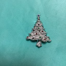 Silver Tone Signed Christmas Tree Brooch