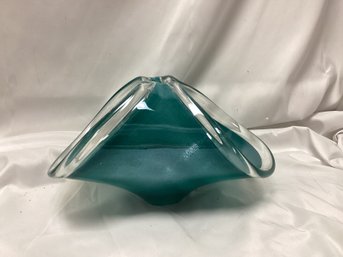 Turquoise Murano Art Glass Basket Vase