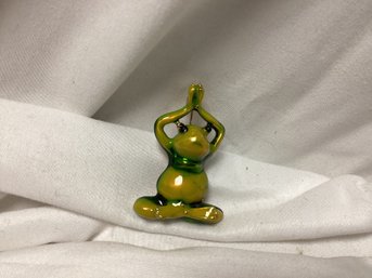 Enameled Green Yoga Frog Brooch