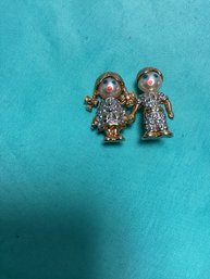 Rhinestone With Enamel Couple Brooch