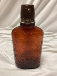 Vintage Dark Amber Frankfort Distilleries Bottle W/ Metal Shot Glass Top
